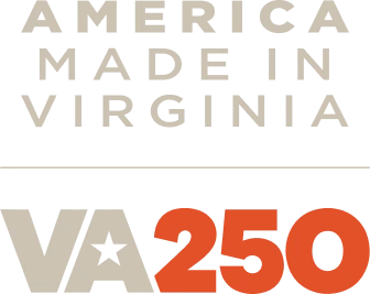 America Made in Virginia VA250 and Fourth at the Fort graphic on a dark blue background.